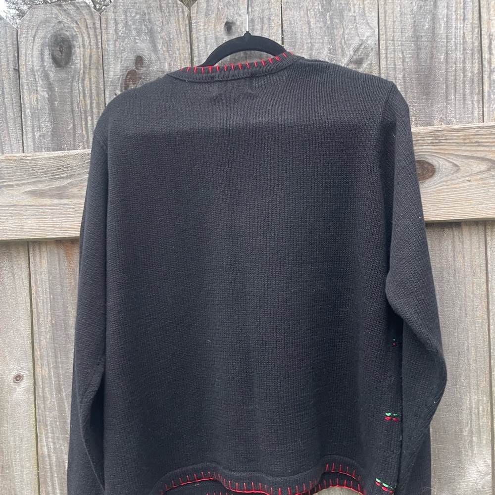 Vintage Christmas Sweater Black Cardigan with Holiday Accents - Size L - Picture 6 of 12